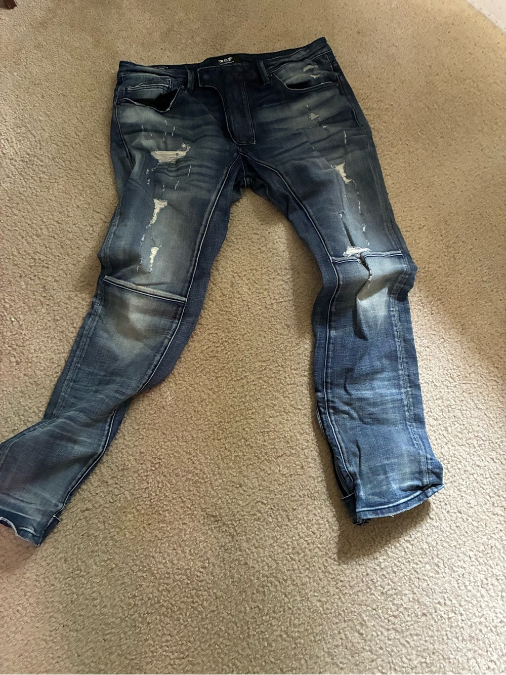 Cult of Individuality Men’s Slim Straight Distressed Blue Jeans 36x33